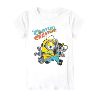 Mad Engine Little & Big Kid Girls Round Neck Short Sleeve Regular Fit Minions Graphic T-shirt In White