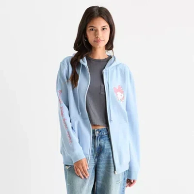 Mad Engine Lovely Ribbon Womens Long Sleeve Hello Kitty Fleece Zipper Hoodie In Blue