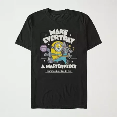Mad Engine Make Everyday A Masterpiece Womens Juniors Crew Neck Short Sleeve Regular Fit Minions Graphic T-shir In Black