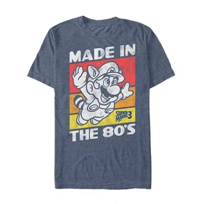 Mad Engine Mens Short Sleeve Super Mario Graphic T-shirt In Blue