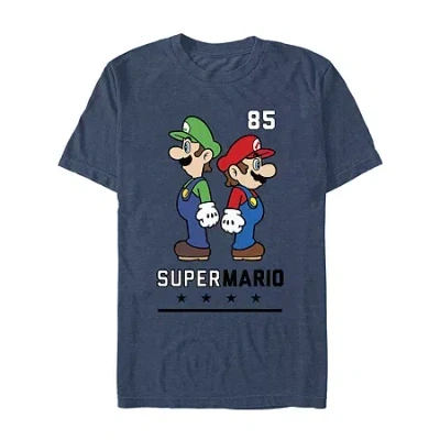 Mad Engine Mens Short Sleeve Super Mario Graphic T-shirt In Blue