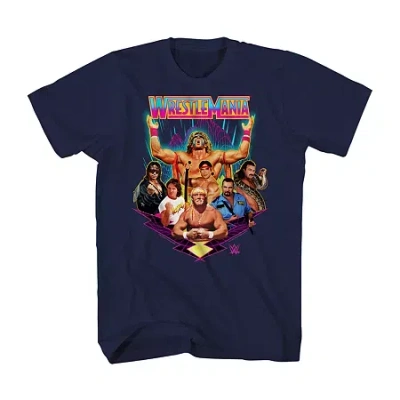 Mad Engine Mens Short Sleeve Wrestlemania Graphic T-shirt In Blue