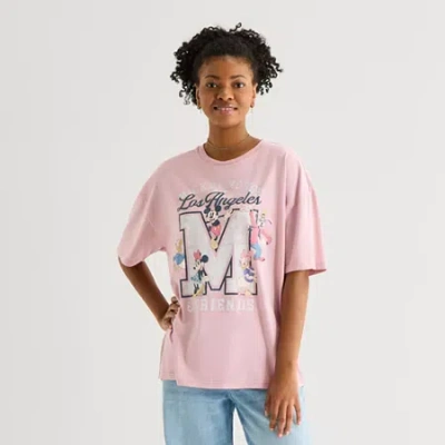 Mad Engine Mickey La Oversized Tee Womens Juniors Crew Neck Short Sleeve Oversized Mickey Mouse Graphic T-shirt In Pink