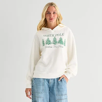 Mad Engine North Pole Hoodie Womens Juniors Long Sleeve Embroidered Fleece Hoodie In White