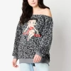 Mad Engine Off The Shoulder Womens Juniors Crew Neck Long Sleeve Betty Boop Sweatshirt In Black