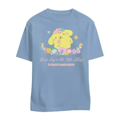 Mad Engine Pompompurri Boyfriend Tee Womens Juniors Crew Neck Short Sleeve Hello Kitty Graphic T-shirt In Blue