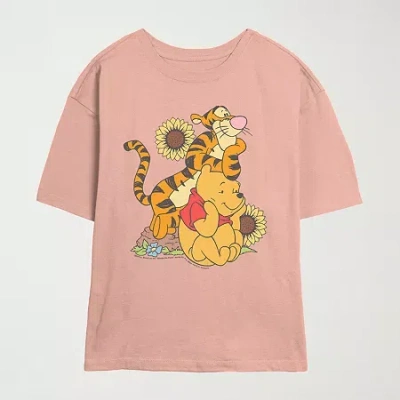 Mad Engine Pooh And Toger Womens Juniors Crew Neck Short Sleeve Slim Fit Winnie The Pooh Graphic T-shirt In Pink
