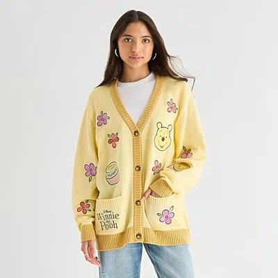 Mad Engine Pooh Cardigan Womens V Neck Long Sleeve Button Winnie The Pooh Juniors Cardigan In Yellow