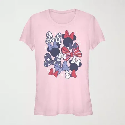 Mad Engine Red White And Bow Womens Juniors Crew Neck Short Sleeve Regular Fit Minions Graphic T-shirt In Pink