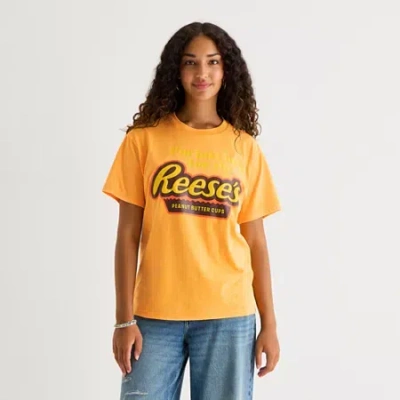 Mad Engine Reese's Pieces Womens Juniors Crew Neck Short Sleeve Regular Fit Graphic T-shirt In Orange