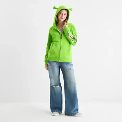 Mad Engine Shrek Cosplay Full Zip Womens Long Sleeve Embroidered Fleece Zipper Hoodie In Green