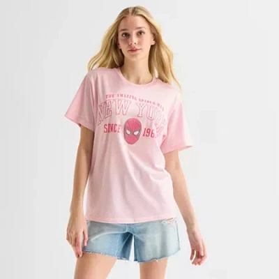 Mad Engine Spiderman New York Boyfriend Tee Womens Juniors Crew Neck Short Sleeve Loose Fit Spiderman Graphic T In Neutral