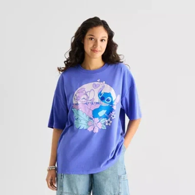 Mad Engine Stitch And Angel Oversized Tee Womens Juniors Crew Neck Short Sleeve Oversized Graphic T-shirt In Blue