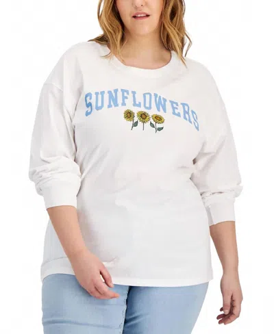 Mad Engine Sunflowers Long-sleeve T-shirt - Plus In White