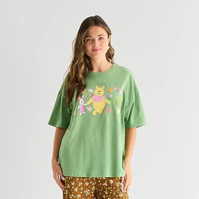 Mad Engine Winnie The Pooh Oversized Tee Womens Juniors Crew Neck Short Sleeve Oversized Winnie The Pooh Graphi In Green