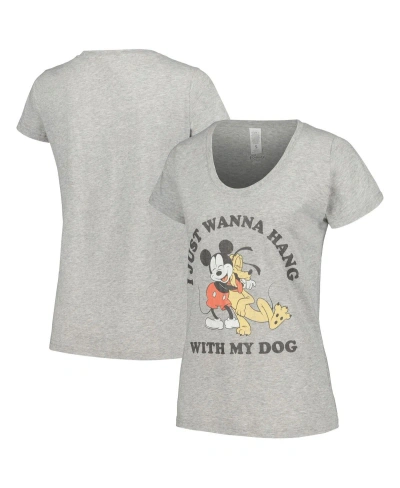 Mad Engine Women's Heather Gray Mickey And Friends Dog Lover Scoop Neck T-shirt