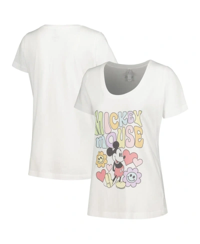 Mad Engine Women's Mickey Mouse White Mickey & Friends Groovy Scoop Neck T-shirt