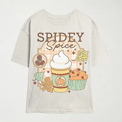 Mad Engine Womens Crew Neck Short Sleeve Regular Fit Spiderman Graphic T-shirt In Beige