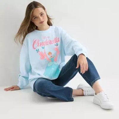 Mad Engine Womens Juniors Crew Neck Long Sleeve Embroidered Cinderella Princess Sweatshirt In Blue