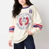 Mad Engine Womens Juniors Crew Neck Long Sleeve Mickey And Friends Sweatshirt In Sand