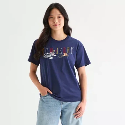 Mad Engine Womens Juniors Crew Neck Short Sleeve Loose Fit Tom And Jerry Graphic T-shirt In Blue