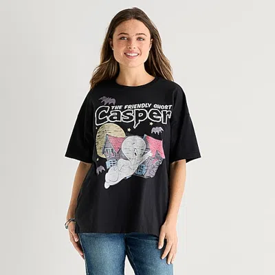 Mad Engine Womens Juniors Crew Neck Short Sleeve Oversized Graphic T-shirt In Black