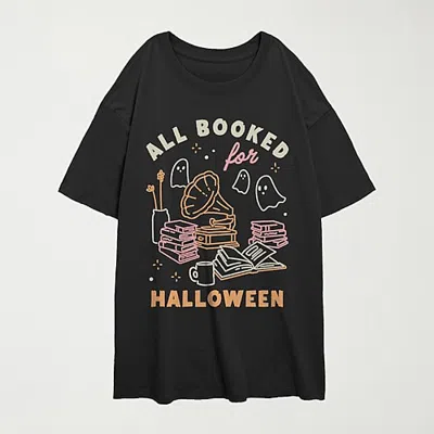 Mad Engine Womens Juniors Crew Neck Short Sleeve Oversized Graphic T-shirt In Black