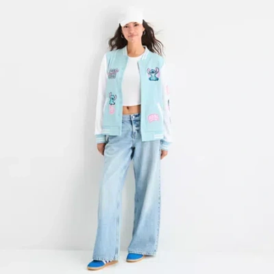 Mad Engine Womens Juniors Lilo & Stitch Fleece Midweight Bomber Jacket In Blue