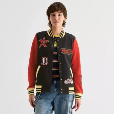 Mad Engine Womens Juniors Stranger Things Fleece Midweight Bomber Jacket In Black