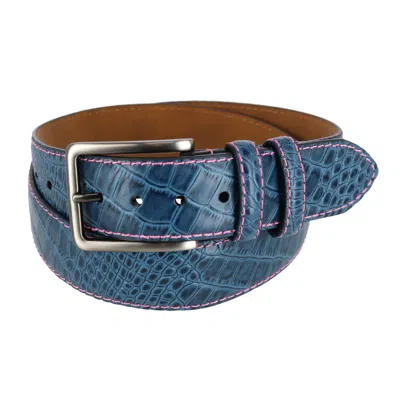 Mad Golfer Men's Croc Print Golfing Belt With Contrast Stitch In Blue