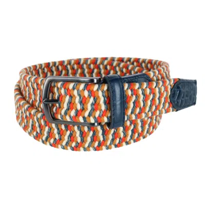Mad Golfer Men's  Braided Elastic Belt With Croc Print Leather Tabs In Blue