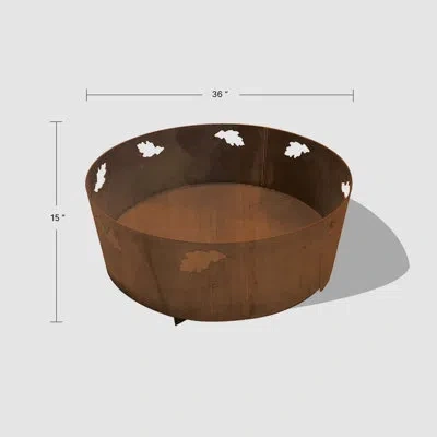 Mad Mats 36" Round Fire Pit For Outside Patio, Outdoor Wood Burning Firepit With Oak Leaf Garland Cutout, Raw In Black