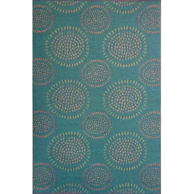 Mad Mats 4' X 6' Molly Outdoor Mat, Teal/red, Reversible Mat For Patio, Porch, Deck, Floor Mat