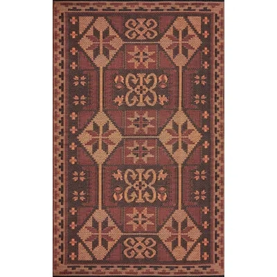 Mad Mats 5' X 8' Ankara Outdoor Mat, Brown, Reversible Mat For Patio, Porch, Deck, Floor Mat