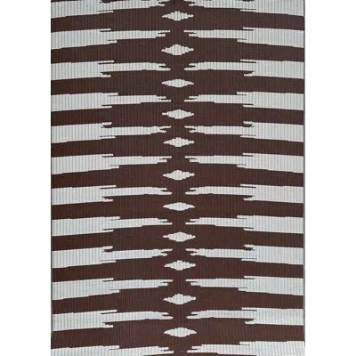 Mad Mats 5' X 8' Aztec Outdoor Mat, Brown & Off White, Reversible Mat For Patio, Porch, Deck, Floor Mat