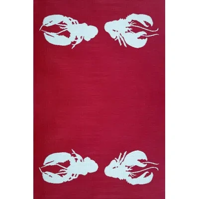 Mad Mats 6' X 9' Lobster Outdoor Mat, Red & Aqua, Reversible Mat For Patio, Porch, Deck, Floor Mat