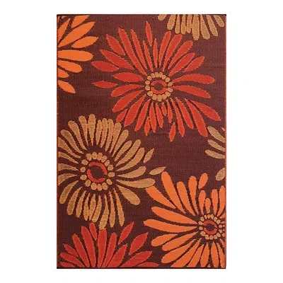 Mad Mats 8' X 10' Outdoor Mat, Daisy - Rust In Red