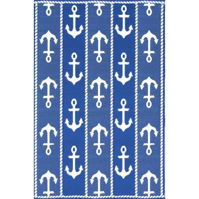 Mad Mats Anchor Reversible, Uv Resistant Blue & White Indoor/outdoor Rug In Blue;white