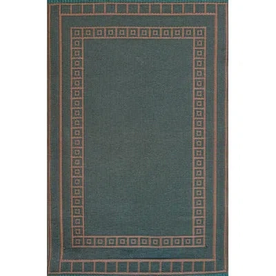 Mad Mats Border Outdoor Mat, Blue & White, Reversible Mat For Patio, Porch, Deck, Floor Matt In Teal