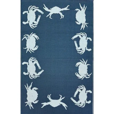 Mad Mats Crab Outdoor Mat, Blue & Teal, Reversible Mat For Patio, Porch, Deck, Floor Mat