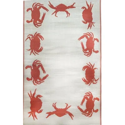 Mad Mats Crab Outdoor Mat, Orange & Cream, Reversible Mat For Patio, Porch, Deck, Floor Mat In Red