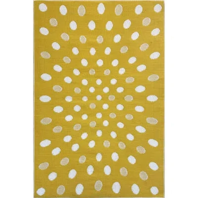 Mad Mats Crazy Polka Dots Outdoor Mat, Brown & Off White, Reversible Mat For Patio, Porch, Deck, Floor Mat In Yellow