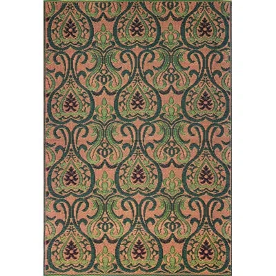 Mad Mats Damask Handmade Looped/hooked Green/pink Indoor / Outdoor Area Rug In Pink;green