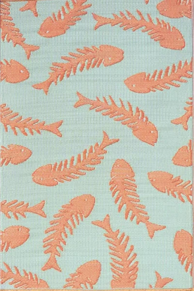 Mad Mats Fishbone Aqua & Salmon Rug