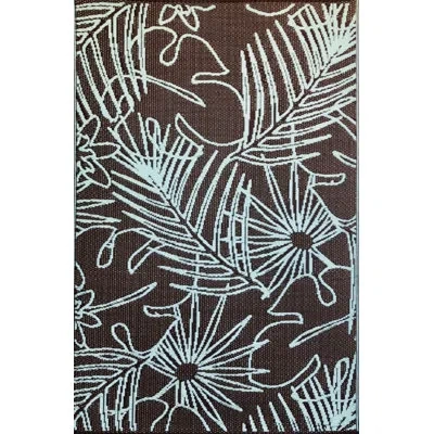 Mad Mats Floral Hand Hooked Brown/light Blue Indoor / Outdoor Area Rug In Blue;brown