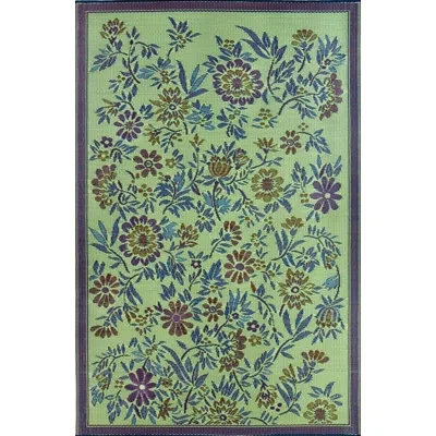 Mad Mats Floral Hand Hooked Green/blue/yellow Indoor / Outdoor Area Rug In Blue;yellow;green