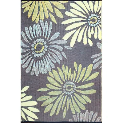 Mad Mats Floral Handmade Looped/hooked Gray/green/blue Indoor / Outdoor Area Rug In Blue;gray;green