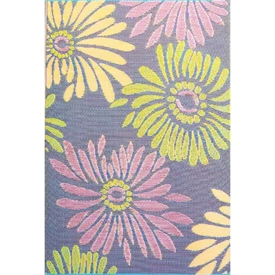 Mad Mats Floral Pink/yellow/purple Indoor/outdoor Area Rug - Reversible, Uv Resistant, 100% Recycled In Yellow;pink;purple