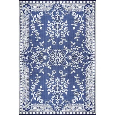 Mad Mats Garland Oriental Polypropylene Blue Indoor/outdoor Area Rug - Reversible, Uv Resistant In Blue;white