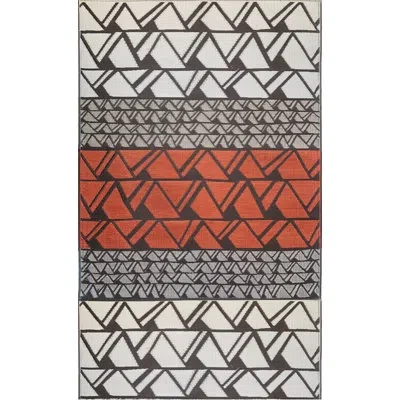 Mad Mats Geometric Handmade Looped/hooked Ivory/gray/rust Indoor / Outdoor Area Rug In Red;ivory;orange;gray
